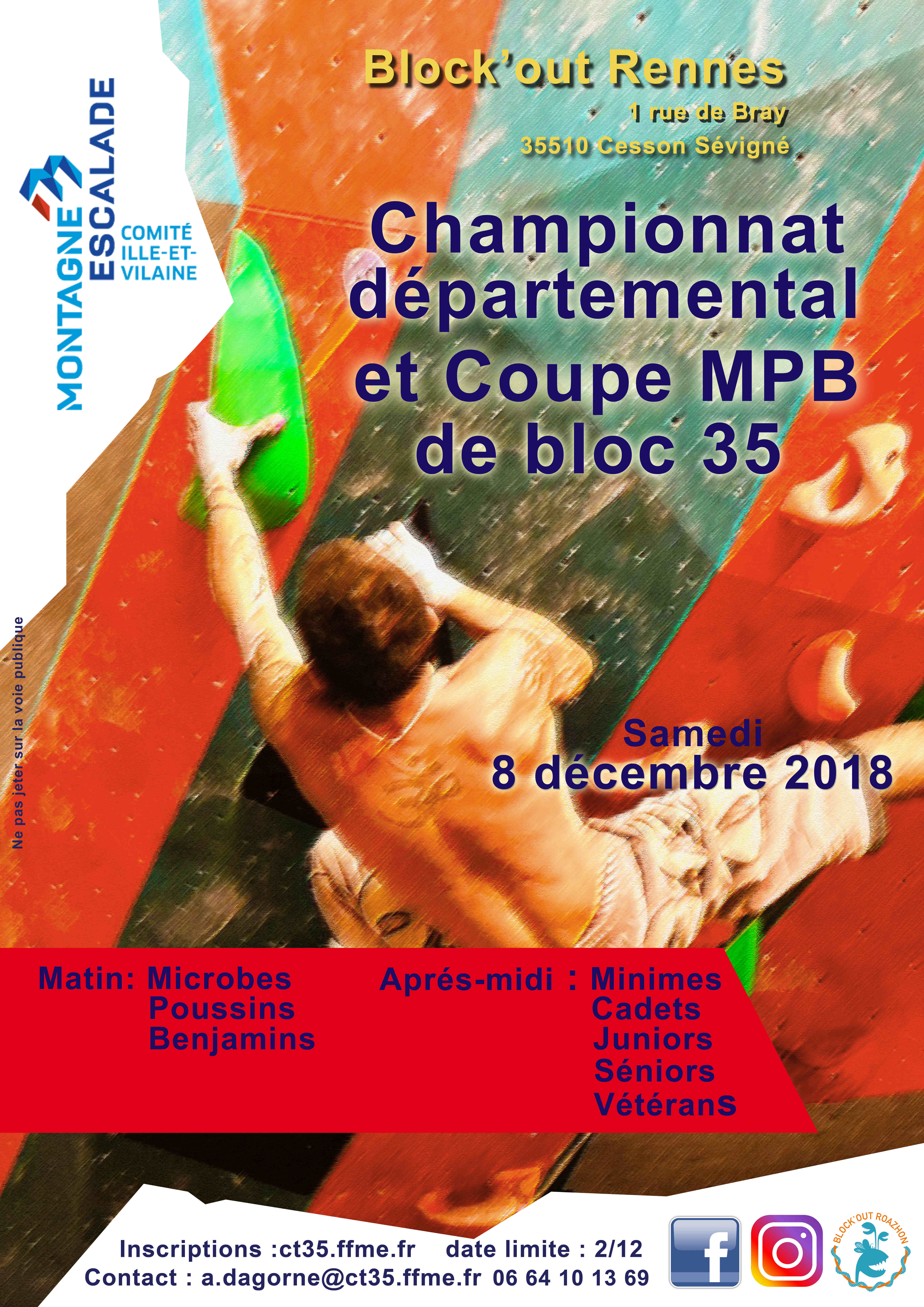 Votre salle d'escalade accueille le Championnat Départemental et Coupe MPB de Bloc 35