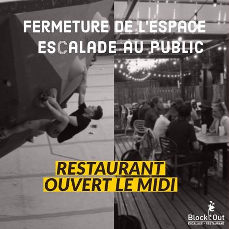 Salle d’escalade et restaurant informations d’ouverture à partir du 26 septembre 2020